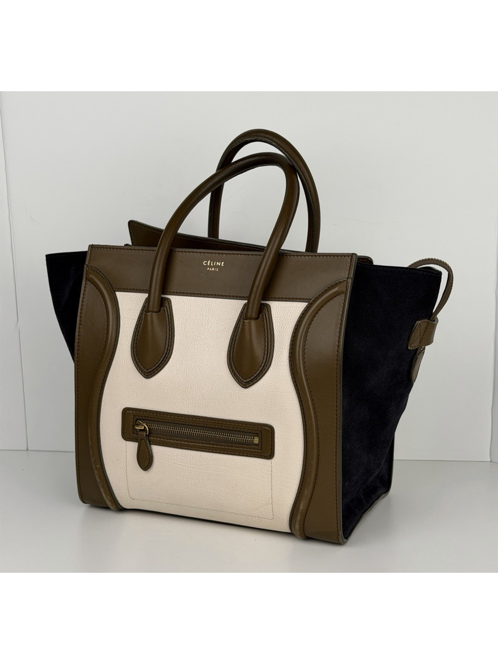 Celine Mini Luggage Tote Bag Cream Textured Calf Leather Tricolor 2014-2015 S